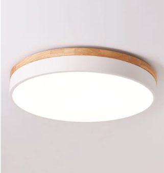 White & Wood Flush Ceiling Light