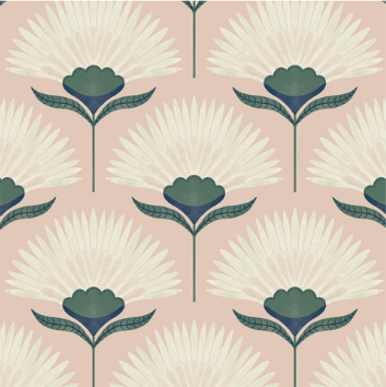 Pink & Teal Fan Flower Wallpaper