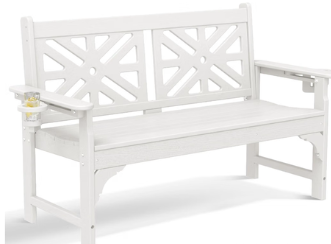 White Lattice Porch Bench