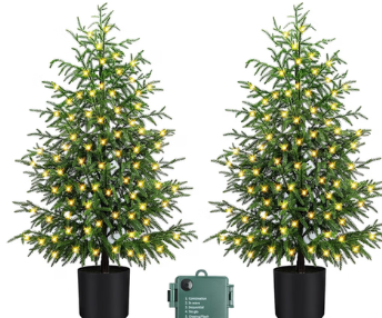 Pre-Lit Potted Christmas Trees (Set of 2)