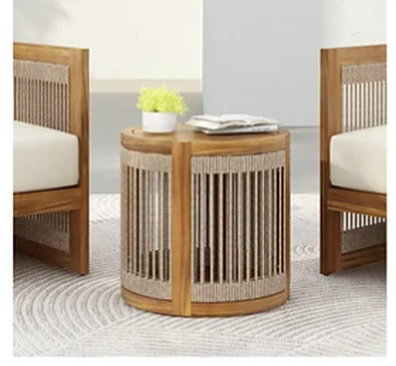 Round Slatted Teak Side Table