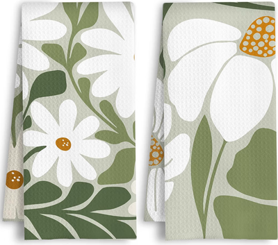 ArtisaEura Sage Boho Daisy Kitchen Towels (Set of 2)