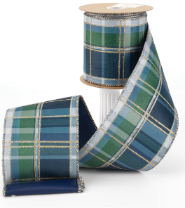 Green & Blue Plaid Wired Ribbon