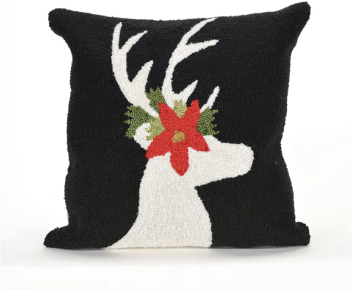 Black Reindeer Poinsettia Pillow